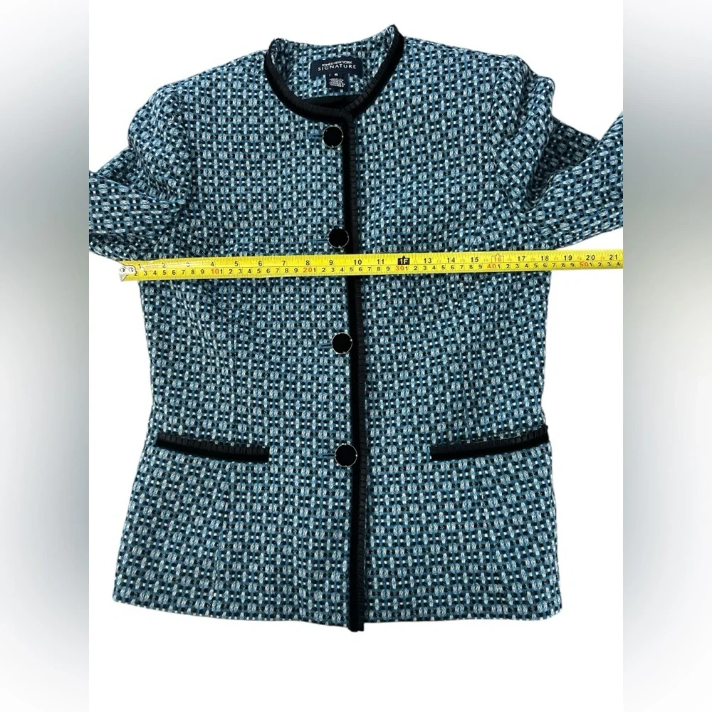 LN Jones New York signature jacket blazer suit tweed 8 Wool Velvet buttons Blue - Picture 8 of 10